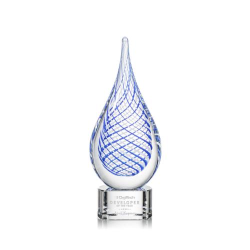 Awards and Plaques - Glass Trophies - Art Glass Trophies - Striation on Half Round Base Clear Tear Drop Glass Trophy
