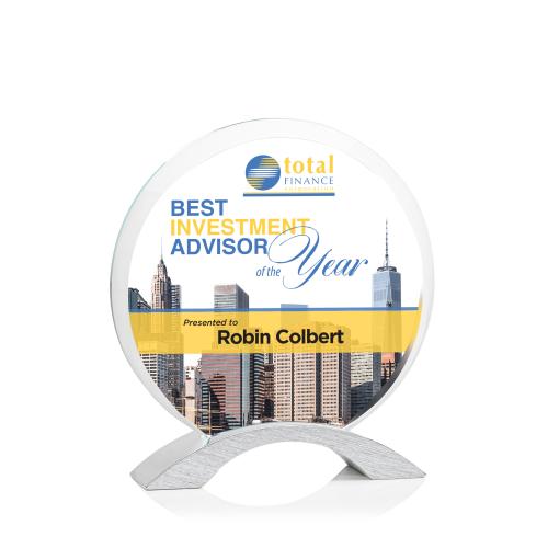 Awards and Plaques - Crystal Trophies - Hutchinson Full Color Circle Crystal Trophy