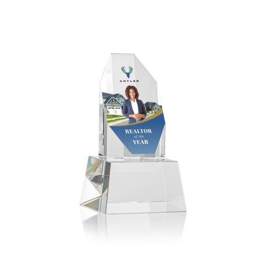 Awards and Plaques - Crystal Trophies - Cunningham Full Color on Base Clear Polygon Crystal Trophy