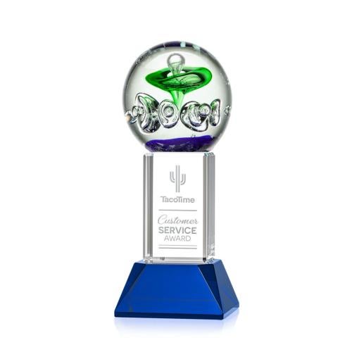 Awards and Plaques - Glass Trophies - Art Glass Trophies - Williamson on Tower Base Blue Towers Glass Trophy