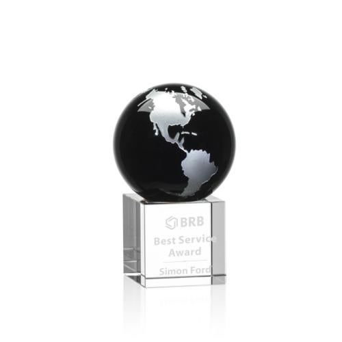 Awards and Plaques - Crystal Trophies - Petty Black/Silver Globe Crystal Trophy