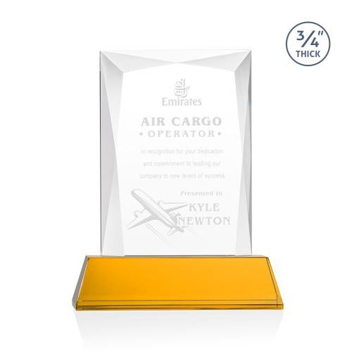 Awards and Plaques - Crystal Trophies - Cassidy on Helton Base Amber Rectangle Crystal Trophy