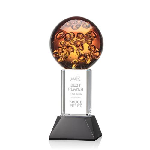 Awards and Plaques - Glass Trophies - Art Glass Trophies - Freeman Globe on Tower Base Glass Trophy