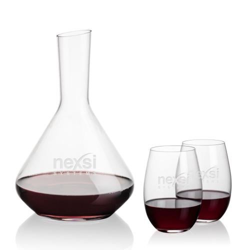 Custom Barware Glasses - Carafes - Delossantos Carafe & Cordero Stemless Wine