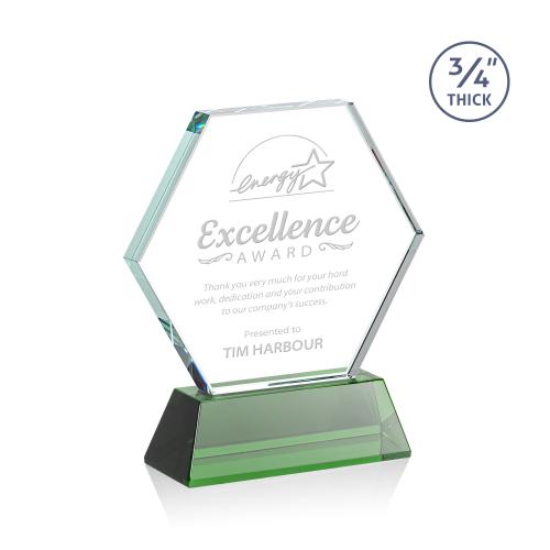 Awards and Plaques - Crystal Trophies - Pagan on Helton Green Polygon Crystal Trophy