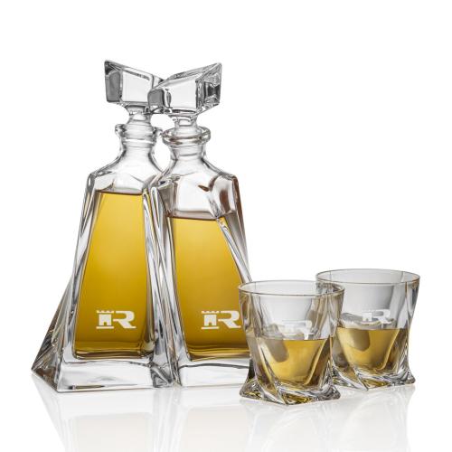 Custom Barware Glasses - Decanters - Barnett Twin Decanters Set