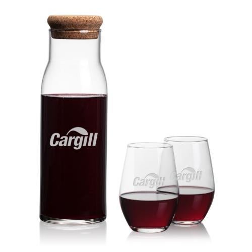 Custom Barware Glasses - Carafes - Burns Carafe & Presley Stemless Wine