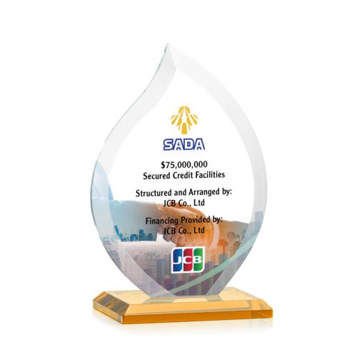 Awards and Plaques - Crystal Trophies - Tomlinson Full Color Amber Flame Crystal Trophy