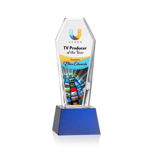 Awards and Plaques - Crystal Trophies - Thorpe Full Color on Base Blue Towers Crystal Trophy