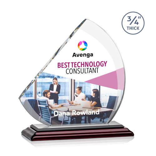 Awards and Plaques - Crystal Trophies - Yanez Full Color Wood Peaks Crystal Trophy