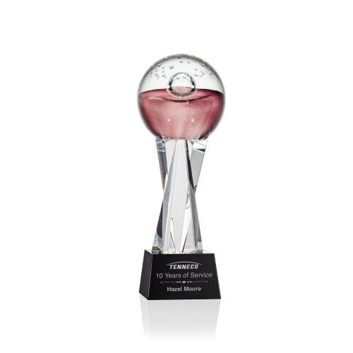Awards and Plaques - Glass Trophies - Art Glass Trophies - Carrasco Globe on Saldana Crystal Base Glass Trophy