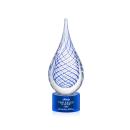 Striation on Round Base Blue Tear Drop Glass Trophy