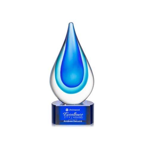 Awards and Plaques - Glass Trophies - Art Glass Trophies - Eubanks on Half Round Base - Blue