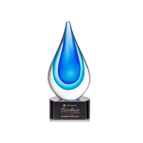 Awards and Plaques - Glass Trophies - Art Glass Trophies - Eubanks on Half Round Base - Black