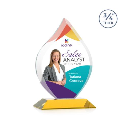 Awards and Plaques - Crystal Trophies - Cavazos Full Color Amber Flame Crystal Trophy