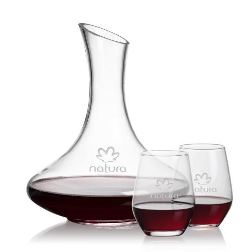 Custom Barware Glasses - Carafes - Donnelly Carafe & Renteria Stemless Wine