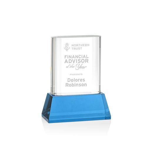 Awards and Plaques - Crystal Trophies - Downey on Base Sky Blue Rectangle Crystal Trophy
