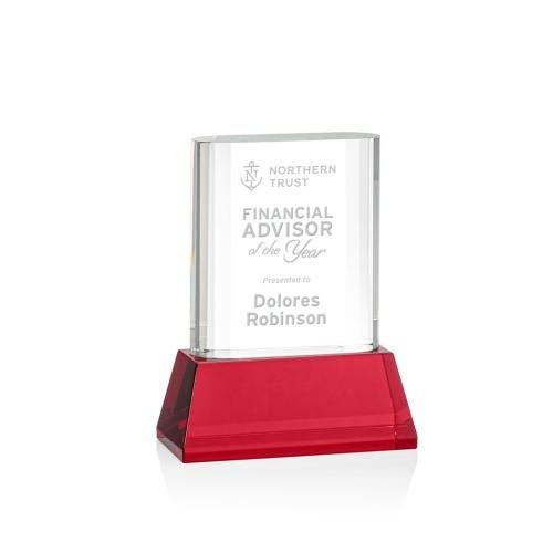 Awards and Plaques - Crystal Trophies - Downey on Base Red Rectangle Crystal Trophy