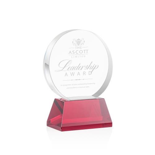Awards and Plaques - Crystal Trophies - McCarty on Base Red Circle Crystal Trophy