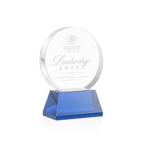 Awards and Plaques - Crystal Trophies - McCarty on Base Blue Circle Crystal Trophy
