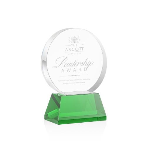 Awards and Plaques - Crystal Trophies - McCarty on Base Green Circle Crystal Trophy