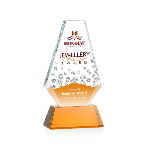 Awards and Plaques - Crystal Trophies - Mcleod Full Color on Helton Base Amber Polygon Crystal Trophy