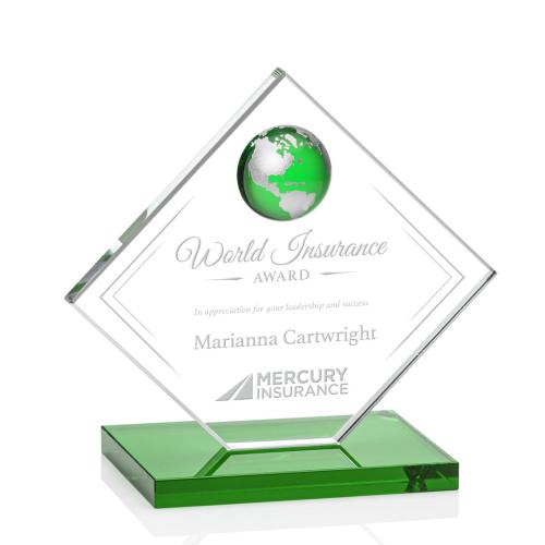 Awards and Plaques - Crystal Trophies - Buckley Green/Silver Globe Crystal Trophy