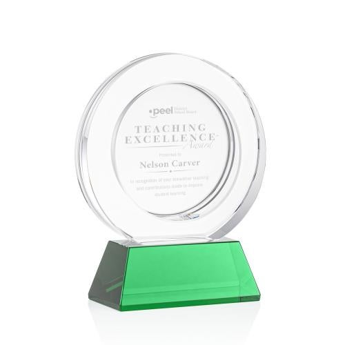 Awards and Plaques - Crystal Trophies - Napier on Base Green Circle Crystal Trophy