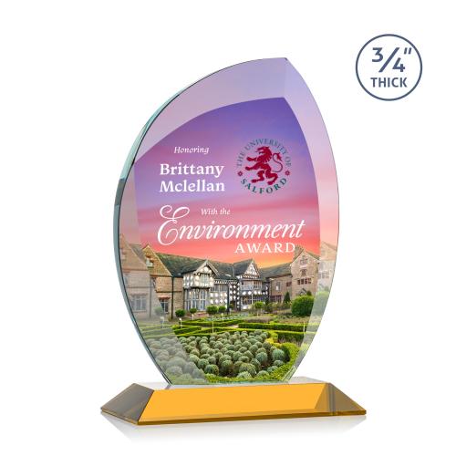 Awards and Plaques - Crystal Trophies - Oakes Full Color Amber Peaks Crystal Trophy