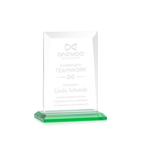 Awards and Plaques - Crystal Trophies - Prieto Green Rectangle Crystal Trophy
