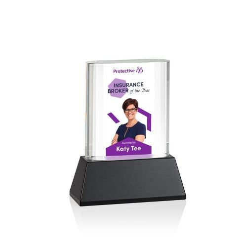 Awards and Plaques - Crystal Trophies - Downey Full Color on Base Black Rectangle Crystal Trophy