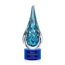 Madsen on Round Base Blue Tear Drop Glass Trophy