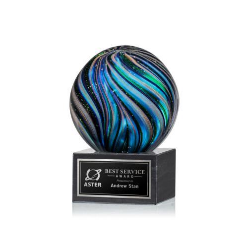Awards and Plaques - Glass Trophies - Art Glass Trophies - McCray Globe on Square Marble Base Trophy