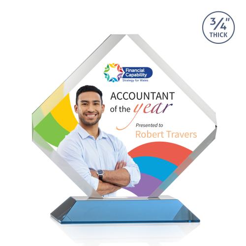 Awards and Plaques - Crystal Trophies - Jacobsen Full Color Sky Blue Crystal Trophy