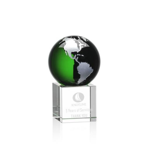 Awards and Plaques - Crystal Trophies - Petty Green/Silver Globe Crystal Trophy