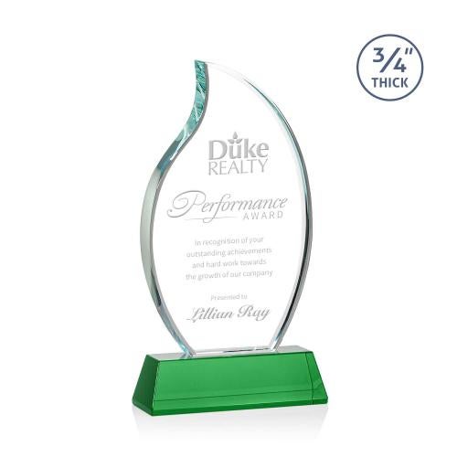 Awards and Plaques - Crystal Trophies - Summers on Helton Base Green Flame Crystal Trophy