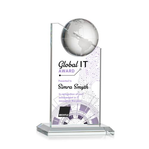 Awards and Plaques - Crystal Trophies - Myers Full Color  Optical Globe Crystal Trophy