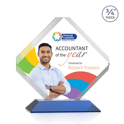 Awards and Plaques - Crystal Trophies - Jacobsen Full Color Blue Crystal Trophy