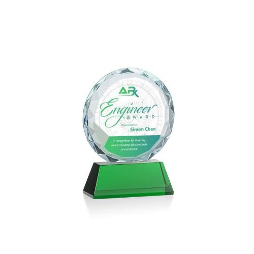 Awards and Plaques - Crystal Trophies - Linares Full Color Green Circle Crystal Trophy