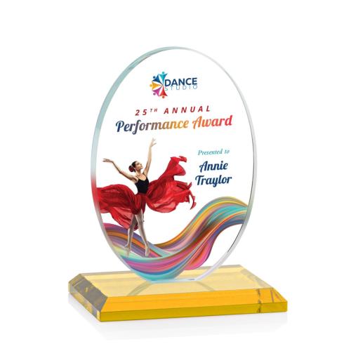 Awards and Plaques - Crystal Trophies - Woods (Vert) Full Color Amber Circle Crystal Trophy