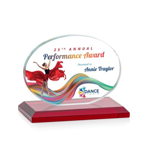 Awards and Plaques - Crystal Trophies - Woods (Horiz) Full Color Red Circle Crystal Trophy