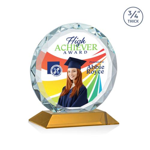 Awards and Plaques - Crystal Trophies - Clarke Full Color Amber Circle Crystal Trophy