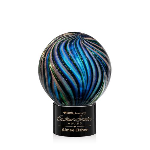 Awards and Plaques - Glass Trophies - Art Glass Trophies - McCray on Round Base Black Globe Glass Trophy