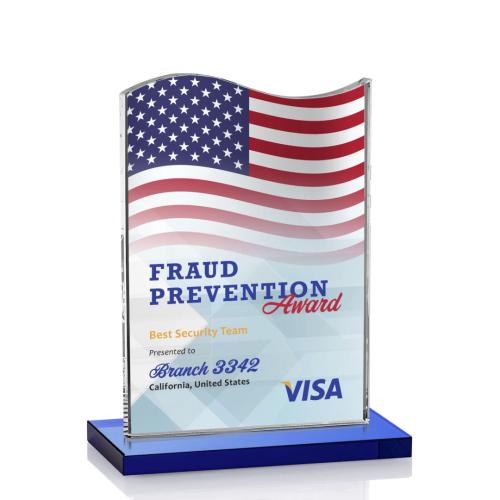 Awards and Plaques - Crystal Trophies - Dobbs Full Color Blue Unique Crystal Trophy