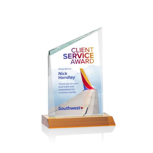 Awards and Plaques - Crystal Trophies - Brito Full Color Amber Peaks Crystal Trophy
