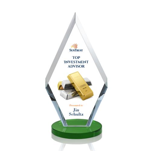 Awards and Plaques - Crystal Trophies - Fitzgerald Full Color Green Crystal Trophy