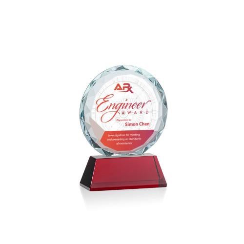 Awards and Plaques - Crystal Trophies - Linares Full Color Red Circle Crystal Trophy