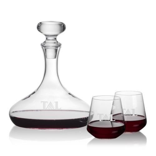 Custom Barware Glasses - Carafes - Linares Decanter & Stevenson Stemless Wine