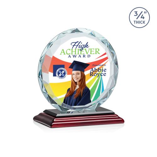 Awards and Plaques - Crystal Trophies - Clarke Full Color Rosewood Circle Crystal Trophy