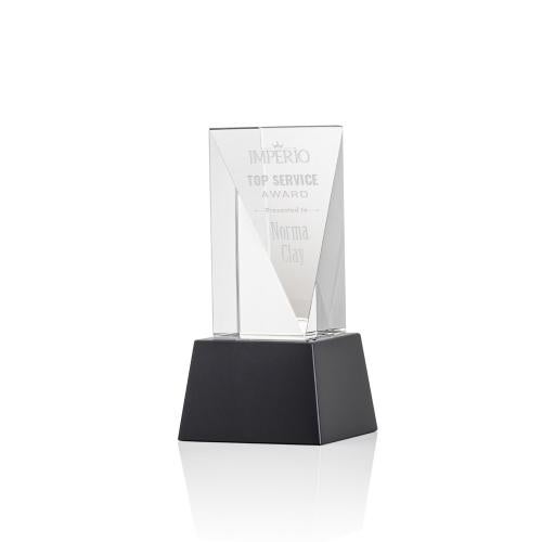 Awards and Plaques - Crystal Trophies - Montes on Base Black Towers Crystal Trophy